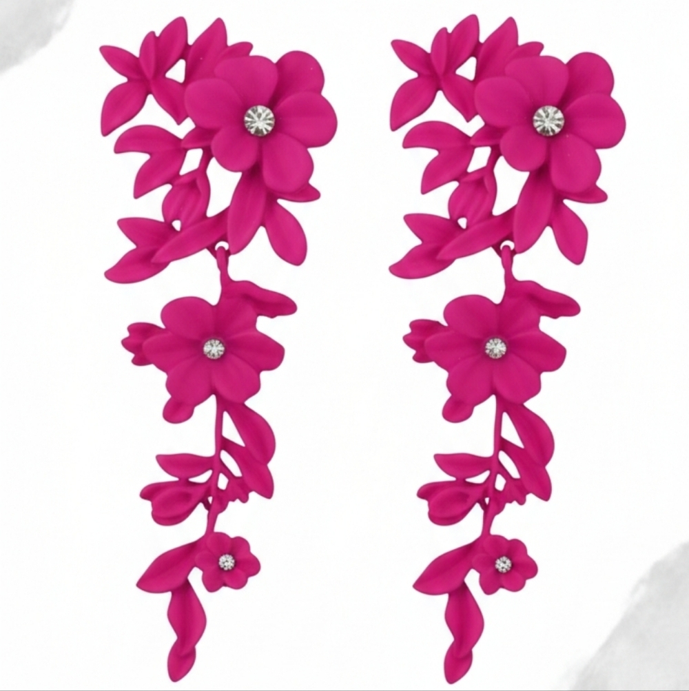 Elegant Pink Floral Drop Earrings